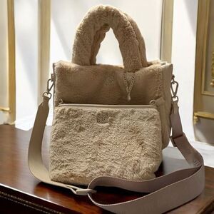 Steve Madden Faux Fur Cream 2-1 Tote Shoulder Bag New Release 2024